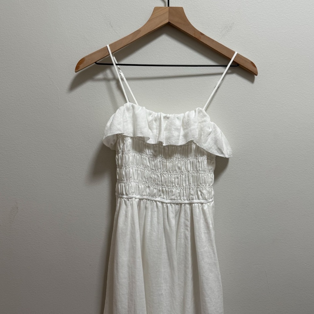 Aritzia white spaghetti strap ruffle linen midi dress coastal euro summer bridal - Picture 6 of 13
